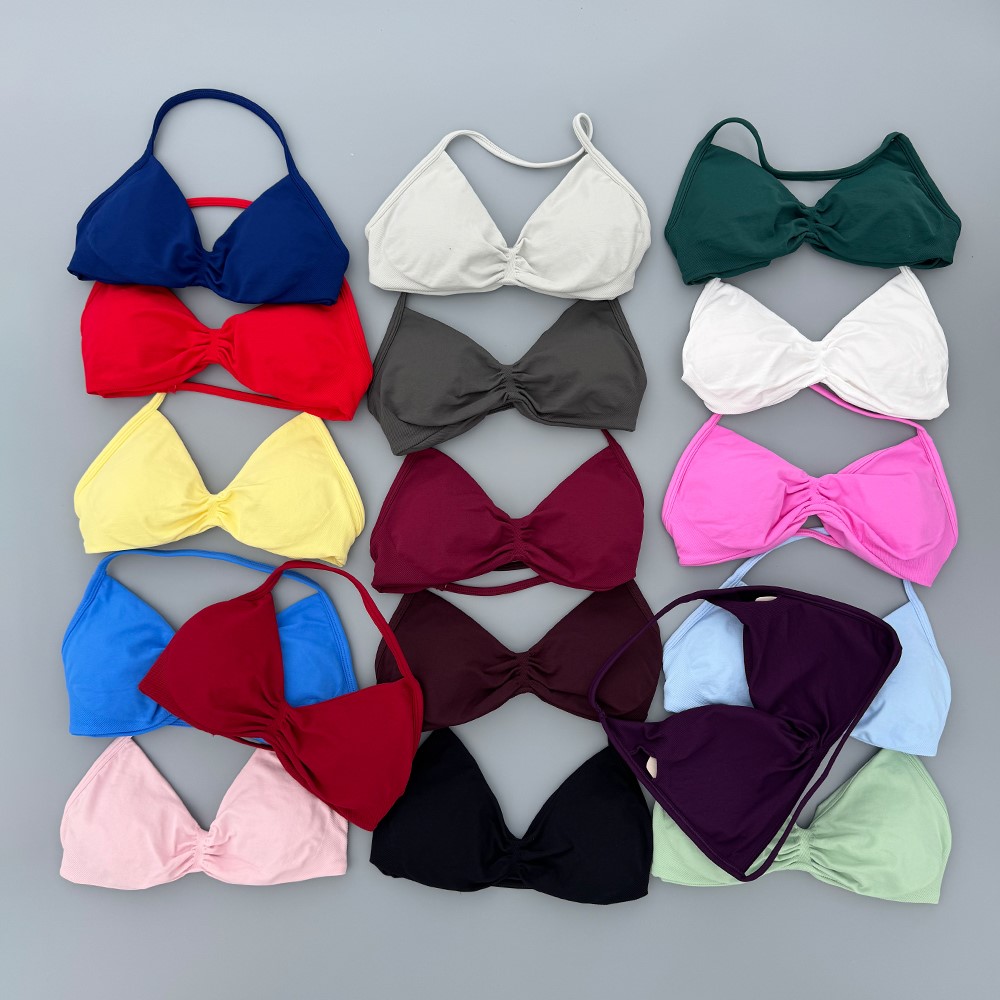 Underwire Bra Padded - เสื้อชั้นในสตรีแบบมีสายสำหรับออกกำลังกาย รองรับทรงสูง ดันทรง สายบาง ไร้ตะเข็บ แบบคล้องคอ